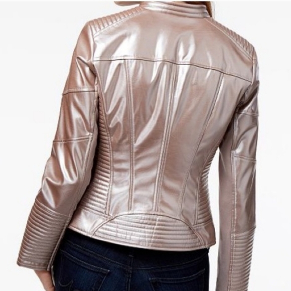 Bar III Rose Gold Quilted Moto Jacket - Picture 4 of 16